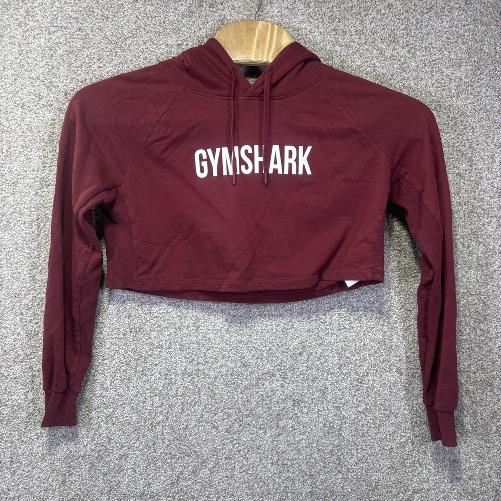 Gymshark Hoodie Womens Medium Red Cropped Fleece Pullover Logo Athletic Gym